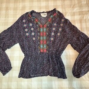 SAVANNA JANE Womens Long Sleeve Embroidered Blouse